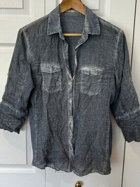 Monari Blue Washed Button Up Shirt Blouse Size 8